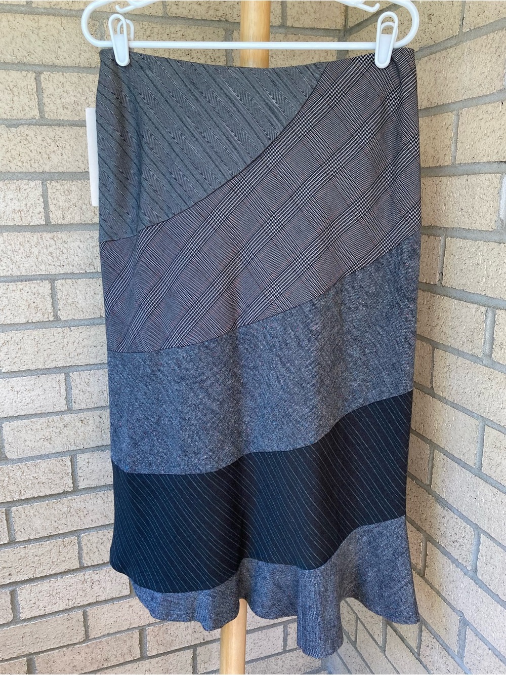 Vintage Allison Taylor Gray Mixed Prints Patchwork Striped Skirt Size 10 NWT - Picture 14 of 17
